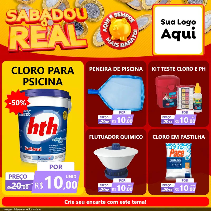 Modelo de Rede Social para Feed Facebook com o tema Sabadou do Real para Produtos para Piscina