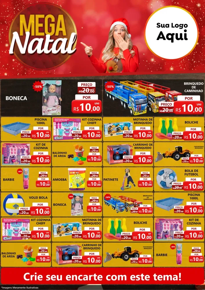 Modelo de Encarte para Encarte A4 Vertical com o tema Mega Natal para Brinquedos