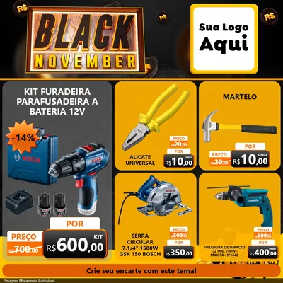Modelo de Rede Social para Feed Facebook com o tema Black November para Maquinas e Ferramentas