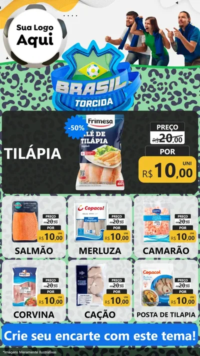 Modelo de Rede Social para Stories com o tema Brasil Torcida - Copa para Peixaria