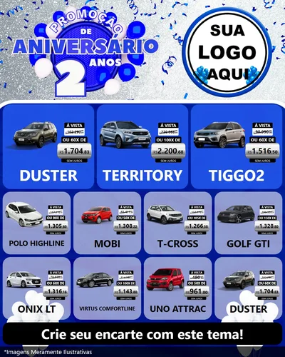 Modelo de Rede Social para Feed Instagram com o tema Promoção de Aniversário - 2 Anos para Concessionaria de Carros
