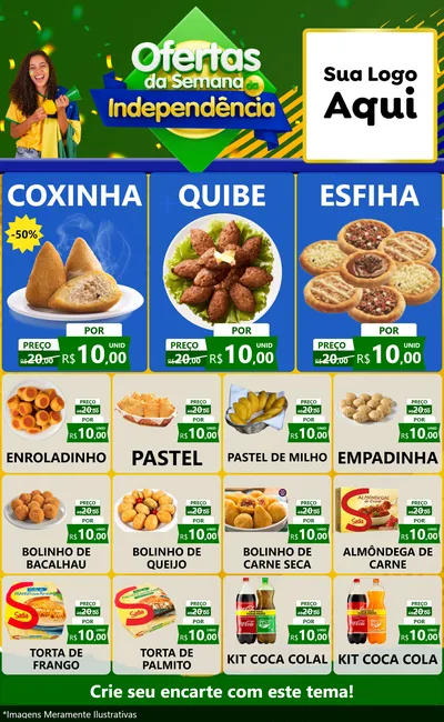 Modelo de Encarte para Encarte Grande com o tema Ofertas da Semana da Independência para Salgadaria