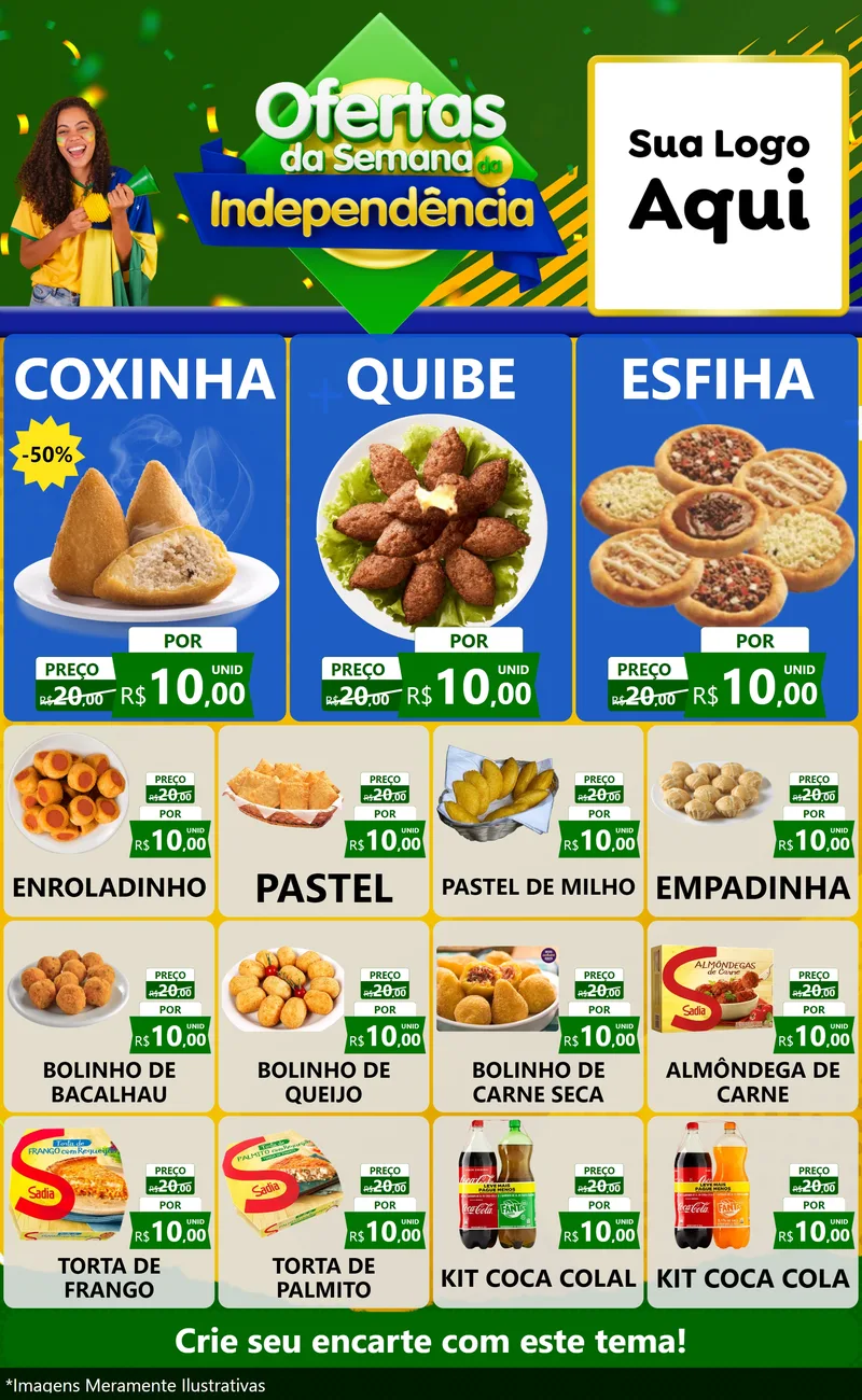 Modelo de Encarte para Encarte Grande com o tema Ofertas da Semana da Independência para Salgadaria