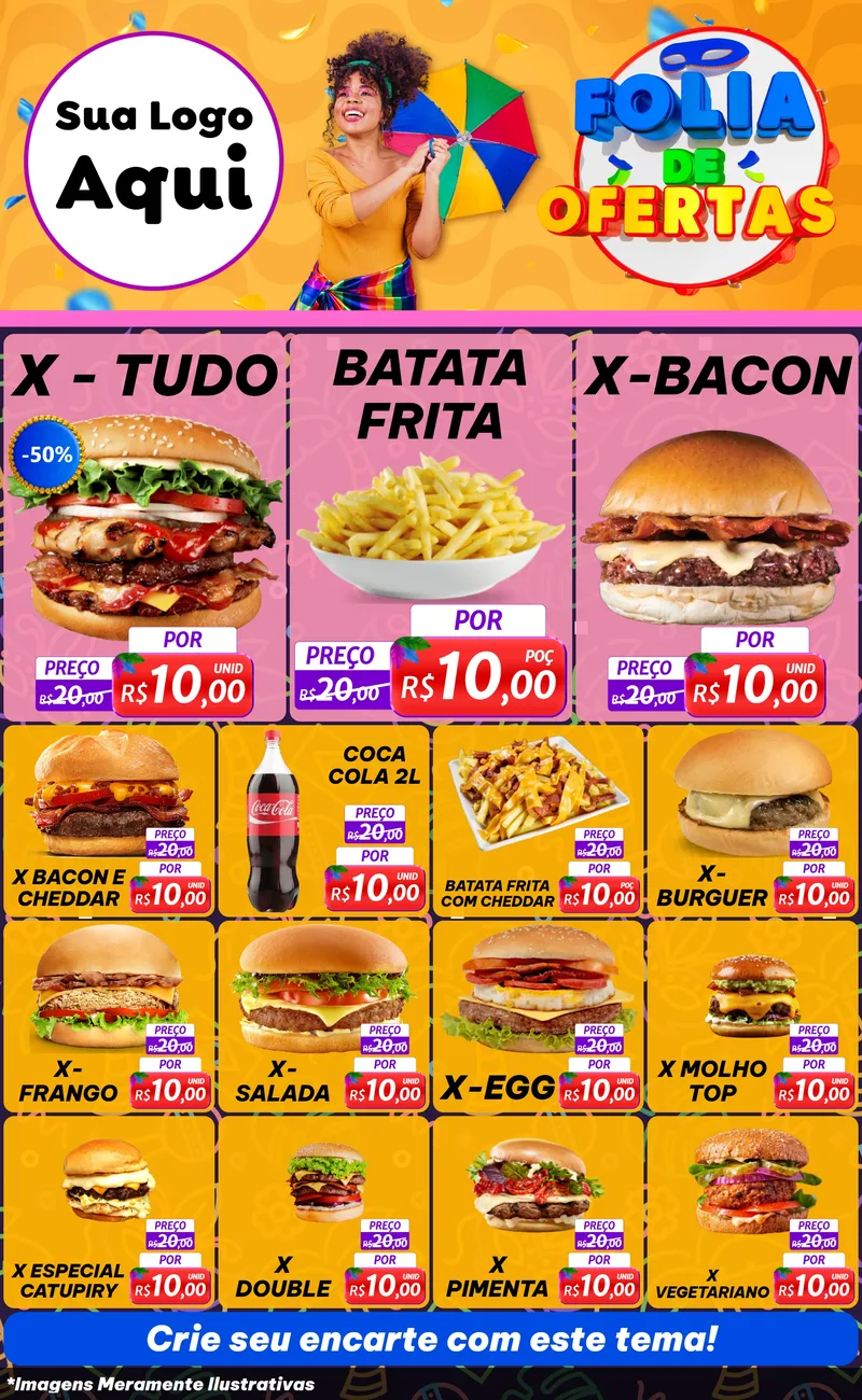 Modelo de Encarte para Encarte Grande com o tema Folia de Ofertas para Hamburgueria
