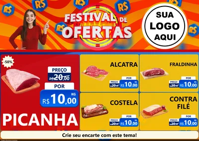 Modelo de Encarte para Encarte A4 Horizontal com o tema Festival de Ofertas para Açougue