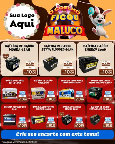 Modelo de Rede Social para Feed Instagram com o tema O Coelho Ficou Maluco - Páscoa para Baterias Elétricas