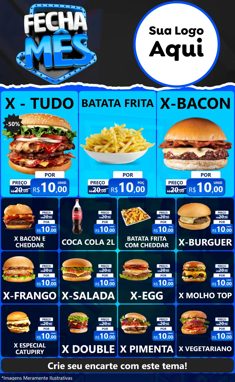 Modelo de Encarte para Encarte Grande com o tema Fecha Mês para Hamburgueria