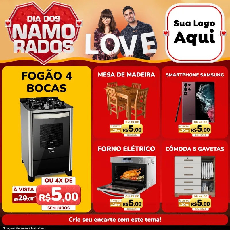 Modelo de Rede Social para Feed Facebook com o tema Dia dos Namorados para Móveis e Eletro