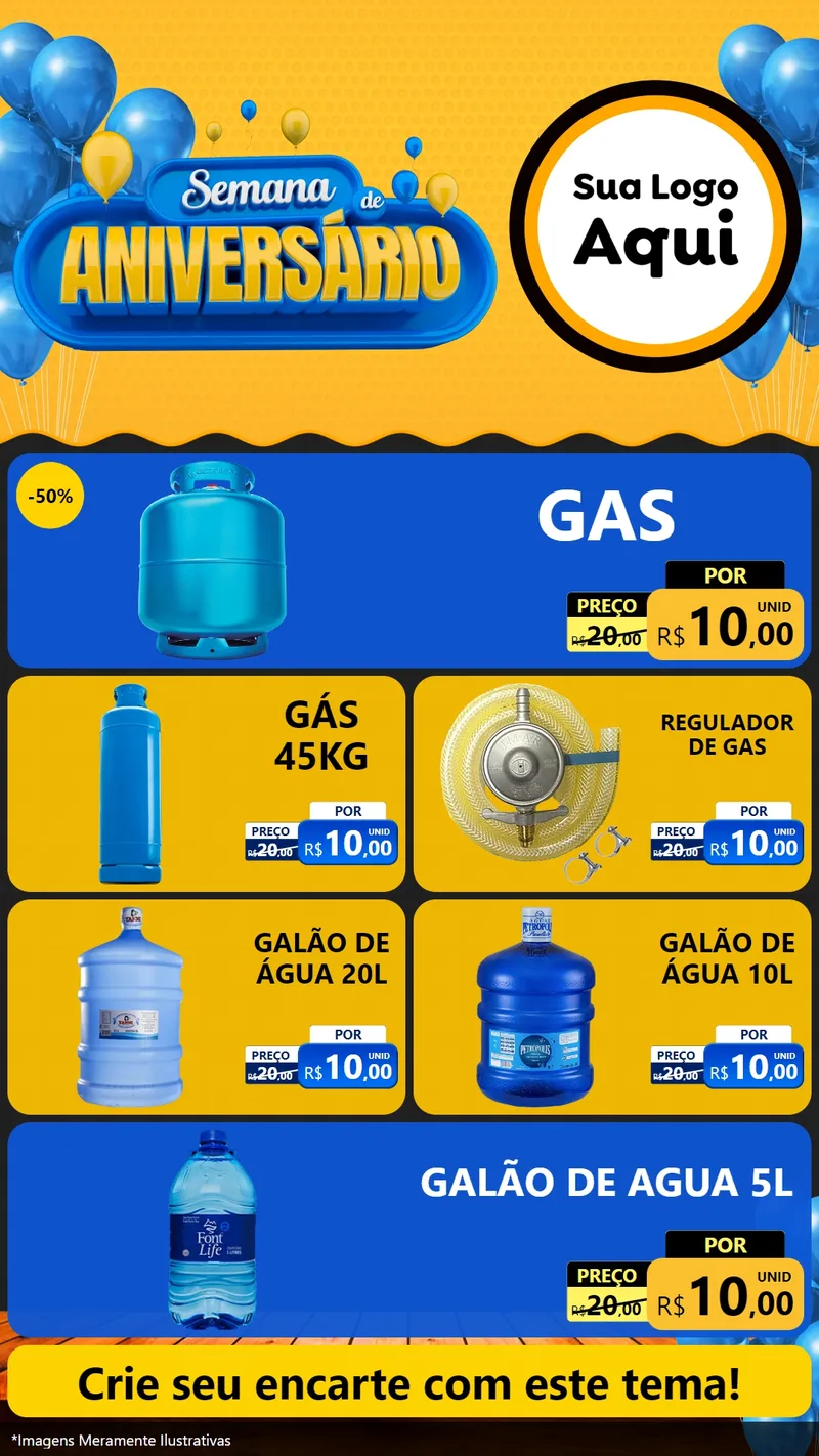Modelo de TV para TV Vertical com o tema Semana de Aniversário para Água e gás