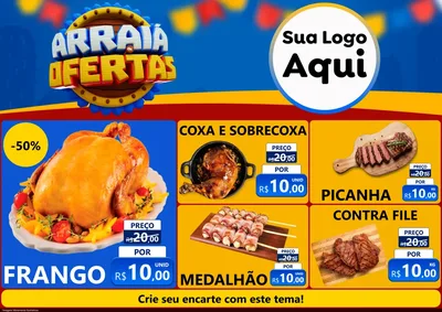 Modelo de Encarte para Encarte A4 Horizontal com o tema Arraiá de Ofertas - Junina para Assados
