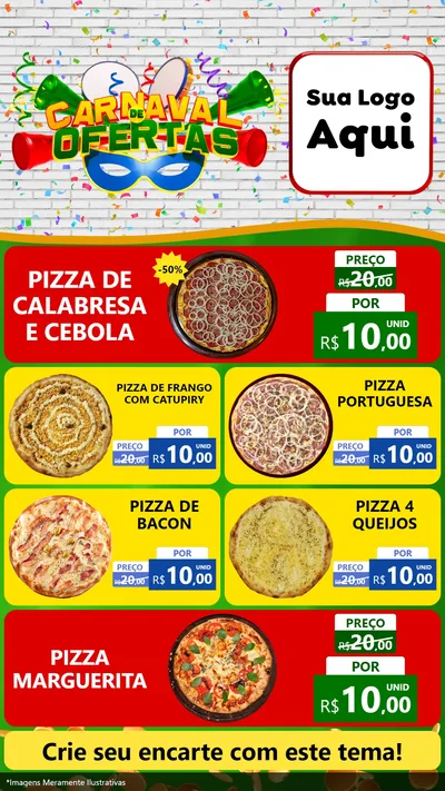 Modelo de TV para TV Vertical com o tema Carnaval de Ofertas para Pizzaria