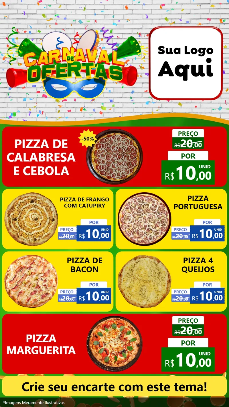 Modelo de TV para TV Vertical com o tema Carnaval de Ofertas para Pizzaria