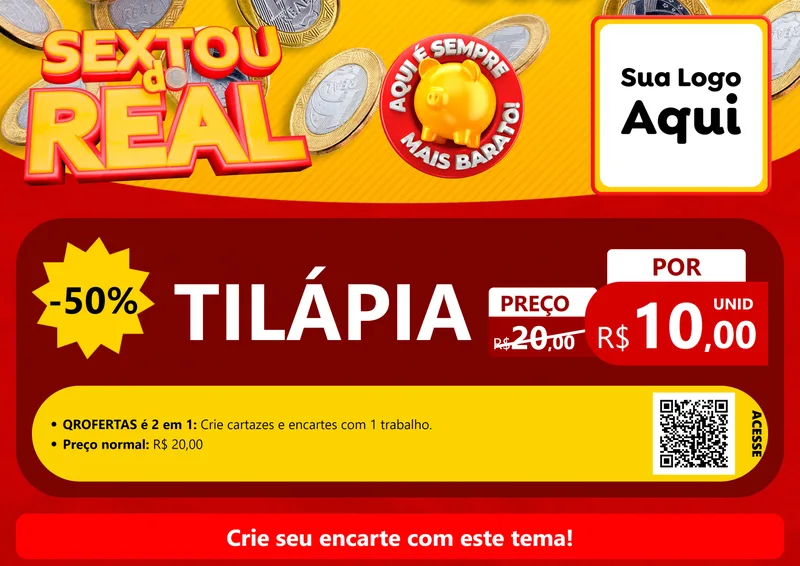 Modelo de Cartaz para Cartaz A4 Horizontal com o tema Sextou do Real para Peixaria