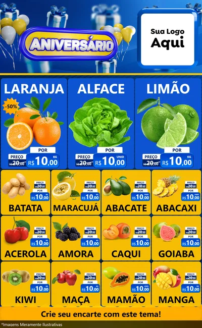 Modelo de Encarte para Encarte Grande com o tema Aniversário para Hortifrúti