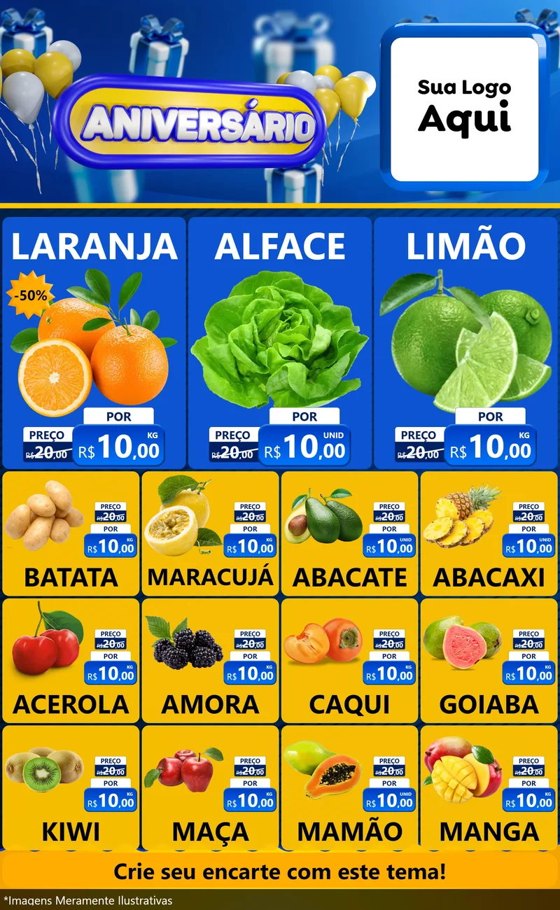 Modelo de Encarte para Encarte Grande com o tema Aniversário para Hortifrúti