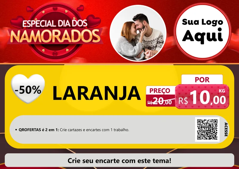 Modelo de Cartaz para Cartaz A4 Horizontal com o tema Especial Dia Dos Namorados para Hortifrúti