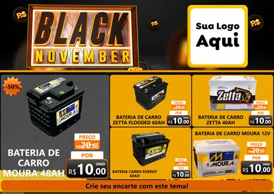 Modelo de Encarte para Encarte A4 Horizontal com o tema Black November para Baterias Elétricas