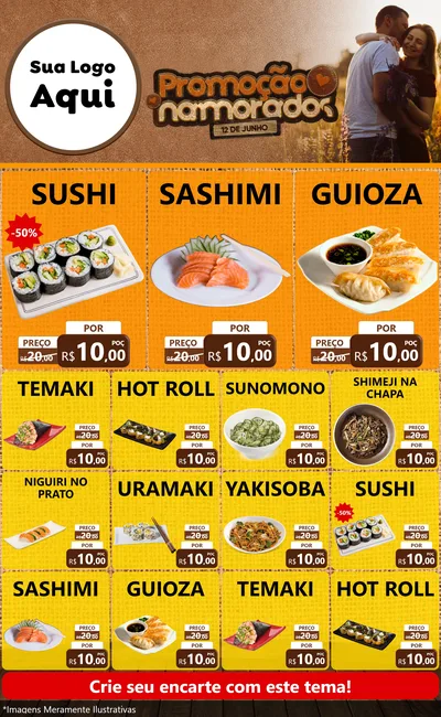 Modelo de Encarte para Encarte Grande com o tema Promoção Namorados para Comida japonesa
