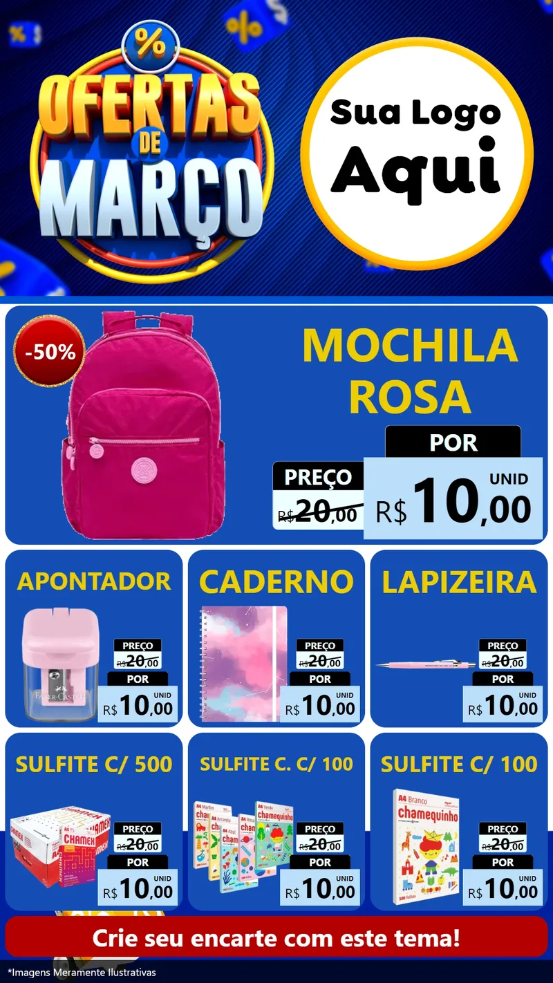 Modelo de Rede Social para Stories com o tema Ofertas de Março para Papelaria