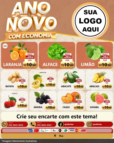 Modelo de Rede Social para Feed Instagram com o tema Ano Novo Com Economia para Hortifrúti