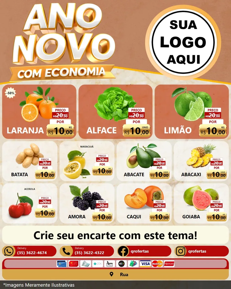 Modelo de Rede Social para Feed Instagram com o tema Ano Novo Com Economia para Hortifrúti