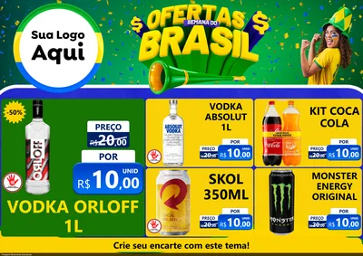 Modelo de Encarte para Encarte A4 Horizontal com o tema Ofertas Semana do Brasil para Distribuidora de bebidas
