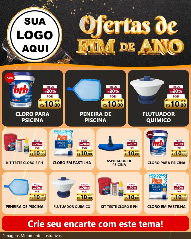 Modelo de Rede Social para Feed Instagram com o tema Ofertas de Fim de Ano para Produtos para Piscina