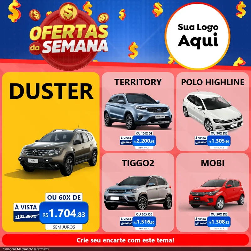 Modelo de Rede Social para Feed Facebook com o tema Ofertas Da Semana para Concessionaria de Carros