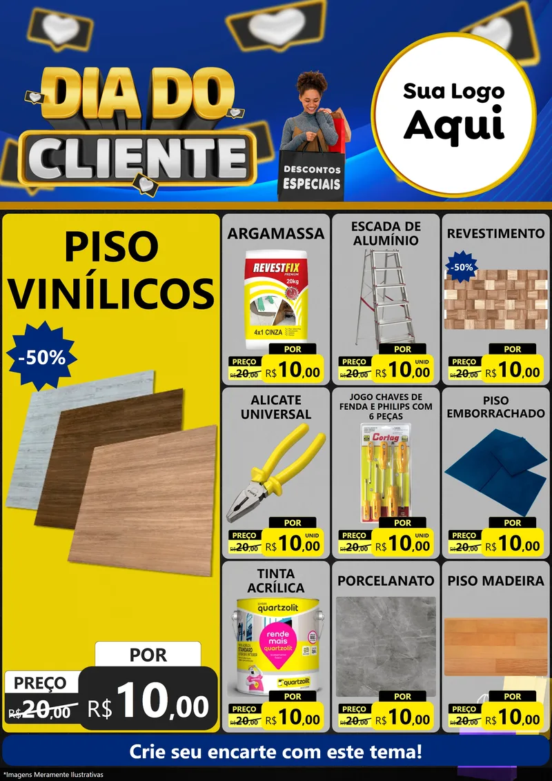 Modelo de Encarte para Encarte A4 Vertical com o tema Dia Do Cliente para Material para Construção
