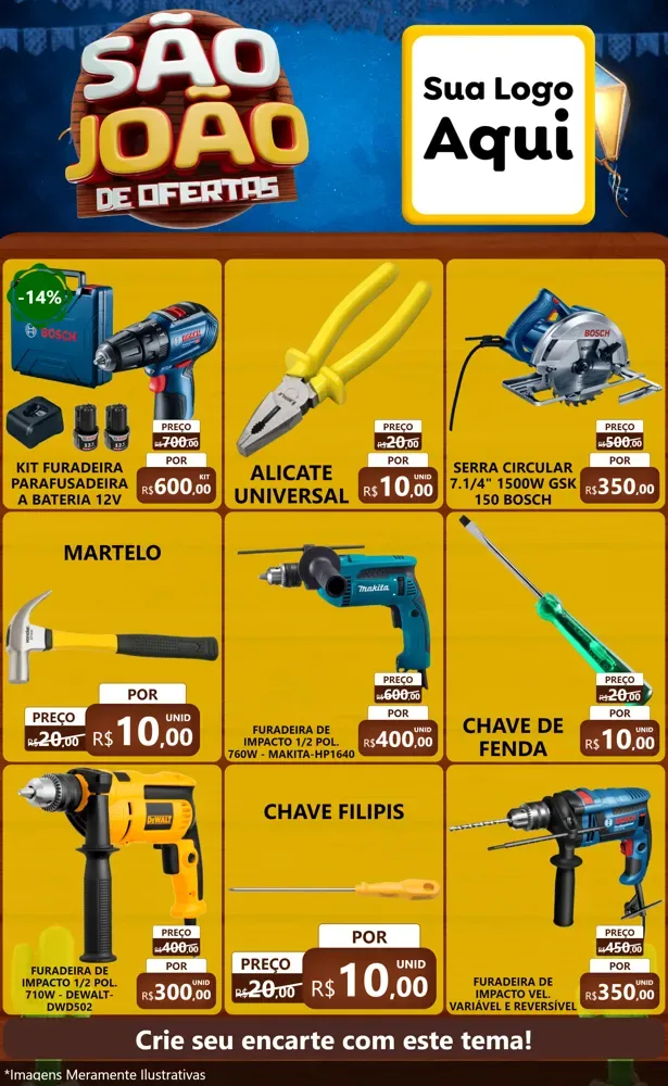 Modelo de Encarte para Encarte Grande com o tema São João Ofertas Imbatíveis! - Junina para Maquinas e Ferramentas