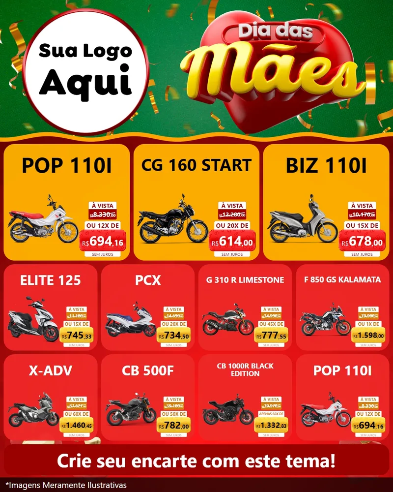 Modelo de Rede Social para Feed Instagram com o tema Dia das Mães para Concessionaria de Motos