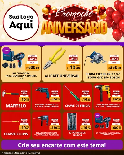 Modelo de Rede Social para Feed Instagram com o tema Promoção de Aniversário para Maquinas e Ferramentas