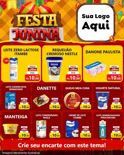 Modelo de Rede Social para Feed Instagram com o tema Festa Junina para Frios e Laticínios