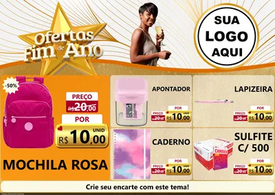 Modelo de Encarte para Encarte A4 Horizontal com o tema Ofertas Fim de Ano para Papelaria