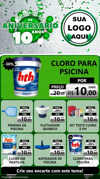 Modelo de Rede Social para Stories com o tema Promoção de Aniversário - 10 Anos para Produtos para Piscina