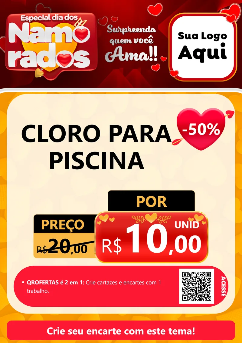 Modelo de Cartaz para Cartaz A4 Vertical com o tema Especial Dia dos Namorados para Produtos para Piscina
