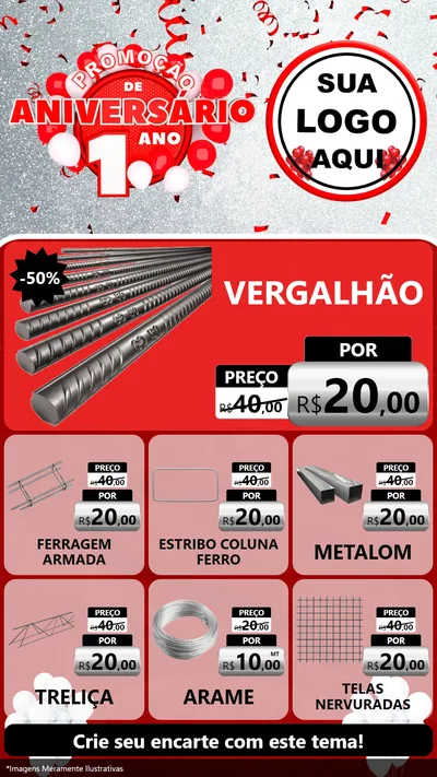 Modelo de Rede Social para Stories com o tema Promoção de Aniversário - 1 Ano para Ferragens