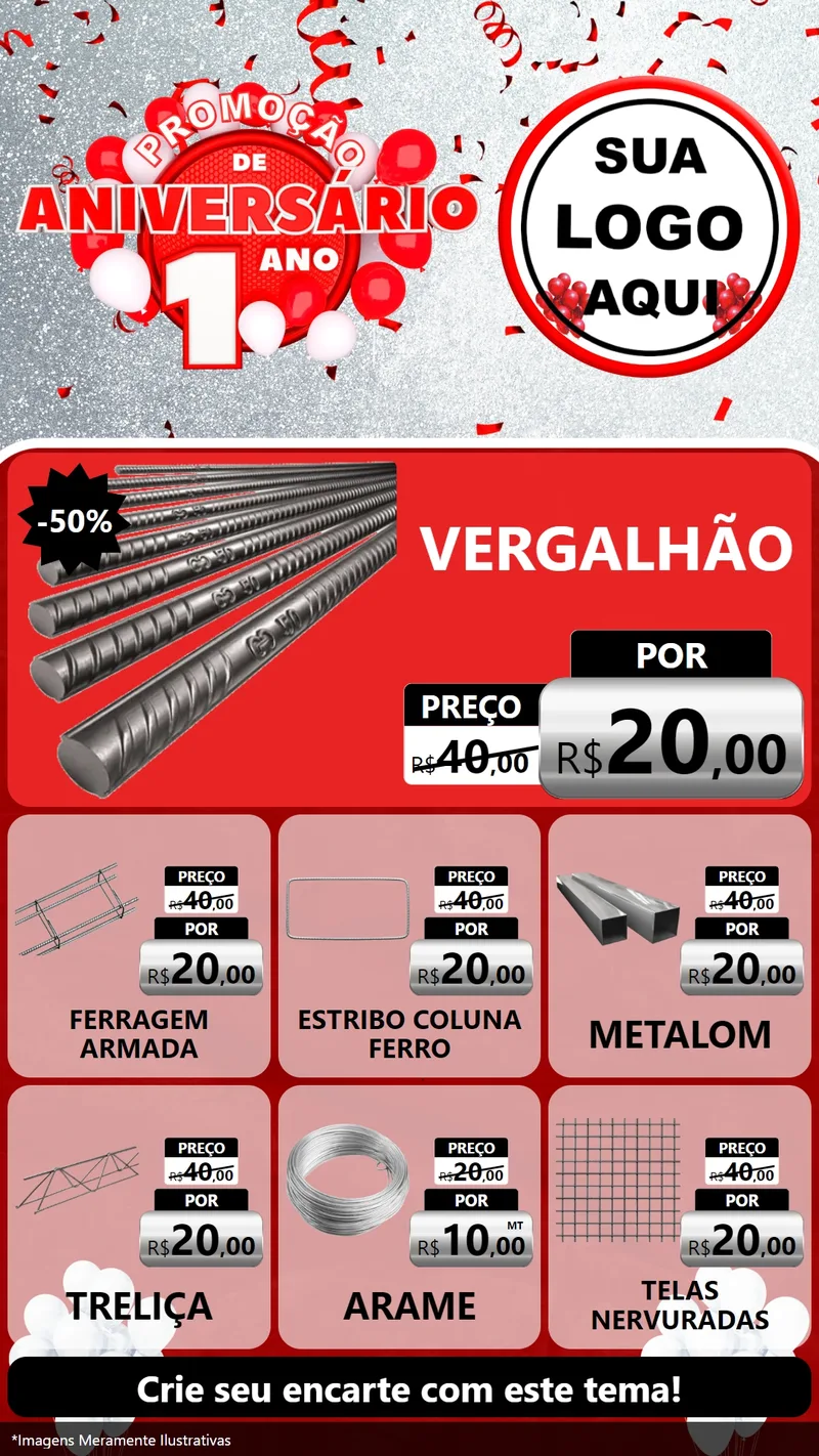 Modelo de Rede Social para Stories com o tema Promoção de Aniversário - 1 Ano para Ferragens