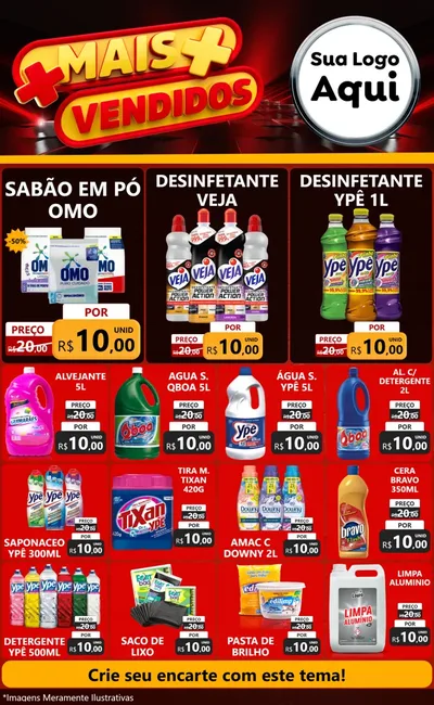 Modelo de Encarte para Encarte Grande com o tema Mais Vendidos para Produtos de Limpeza