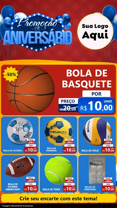 Modelo de Rede Social para Stories com o tema Promoção de Aniversário para Artigos Esportivos