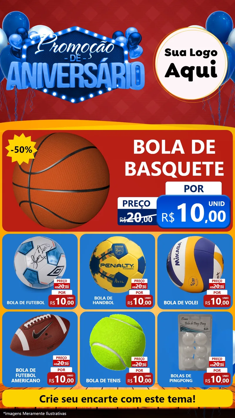 Modelo de Rede Social para Stories com o tema Promoção de Aniversário para Artigos Esportivos