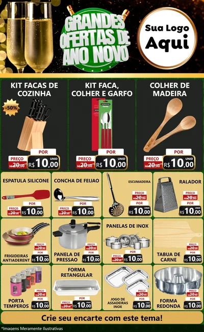Modelo de Encarte para Encarte Grande com o tema Grandes Ofertas de Ano Novo para Utilidades Domésticas