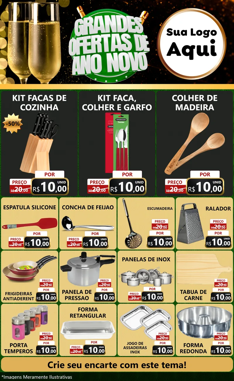 Modelo de Encarte para Encarte Grande com o tema Grandes Ofertas de Ano Novo para Utilidades Domésticas