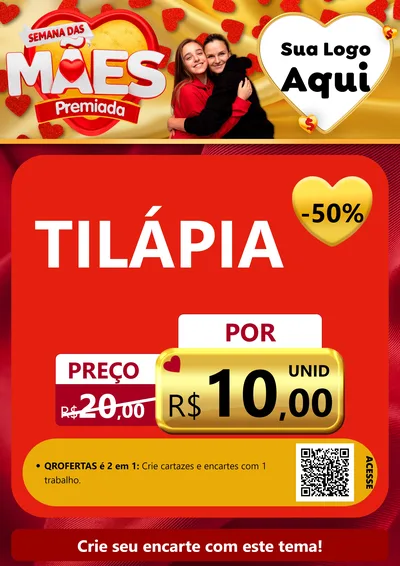 Modelo de Cartaz para Cartaz A4 Vertical com o tema Semana das Mães Premiada para Peixaria