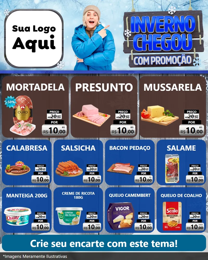 Modelo de Rede Social para Feed Instagram com o tema Inverno Chegou Com Promoção para Frios e Laticínios