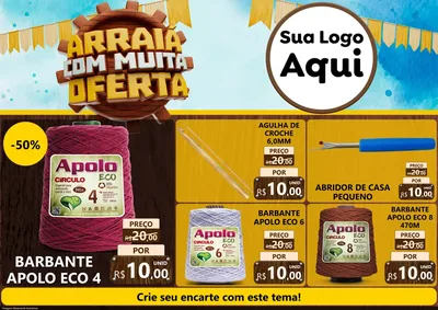 Modelo de Encarte para Encarte A4 Horizontal com o tema Ofertas de São João - Junina para Armarinho e Aviamentos