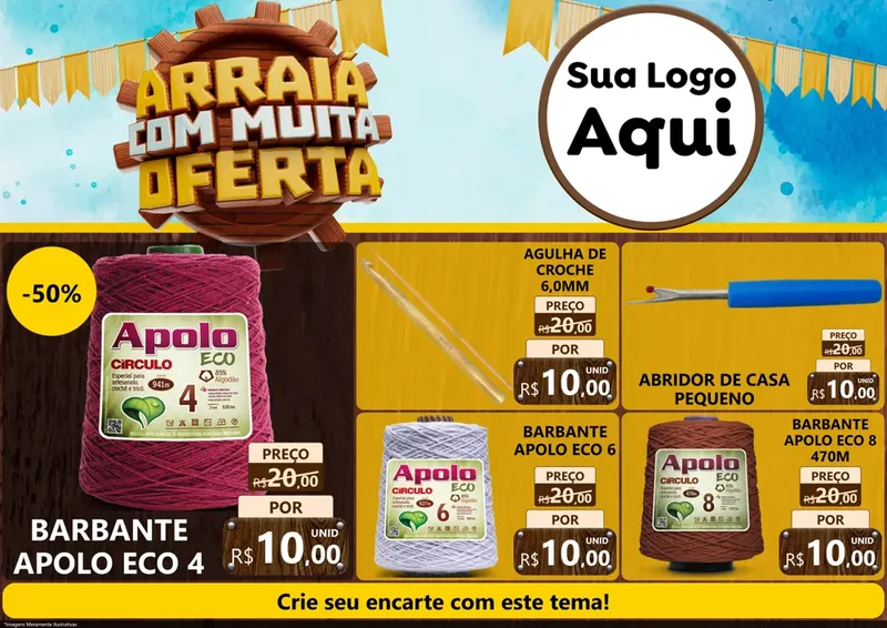 Modelo de Encarte para Encarte A4 Horizontal com o tema Ofertas de São João - Junina para Armarinho e Aviamentos