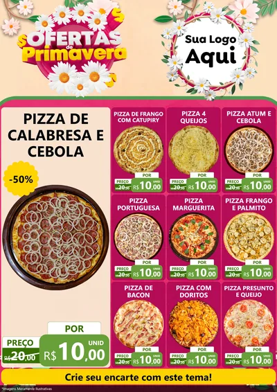 Modelo de Encarte para Encarte A4 Vertical com o tema Ofertas de Primavera para Pizzaria