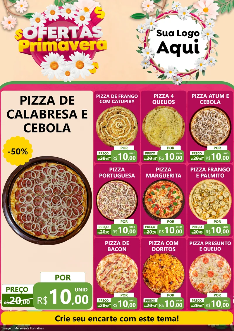Modelo de Encarte para Encarte A4 Vertical com o tema Ofertas de Primavera para Pizzaria
