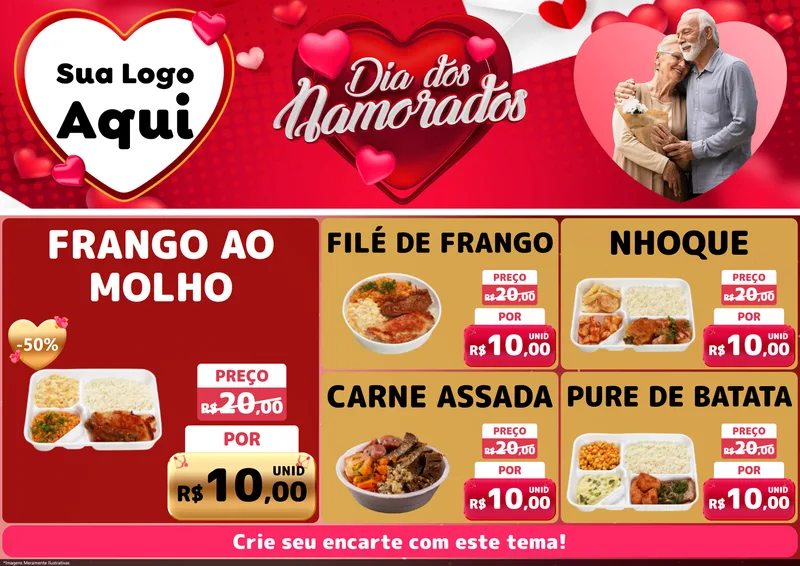 Modelo de Encarte para Encarte A4 Horizontal com o tema Dia Dos Namorados para Restaurante